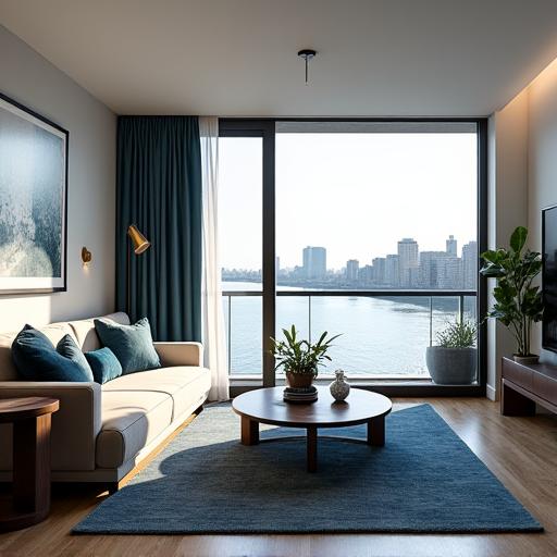 Thumbnail of a chic living area in a riverside duplex.